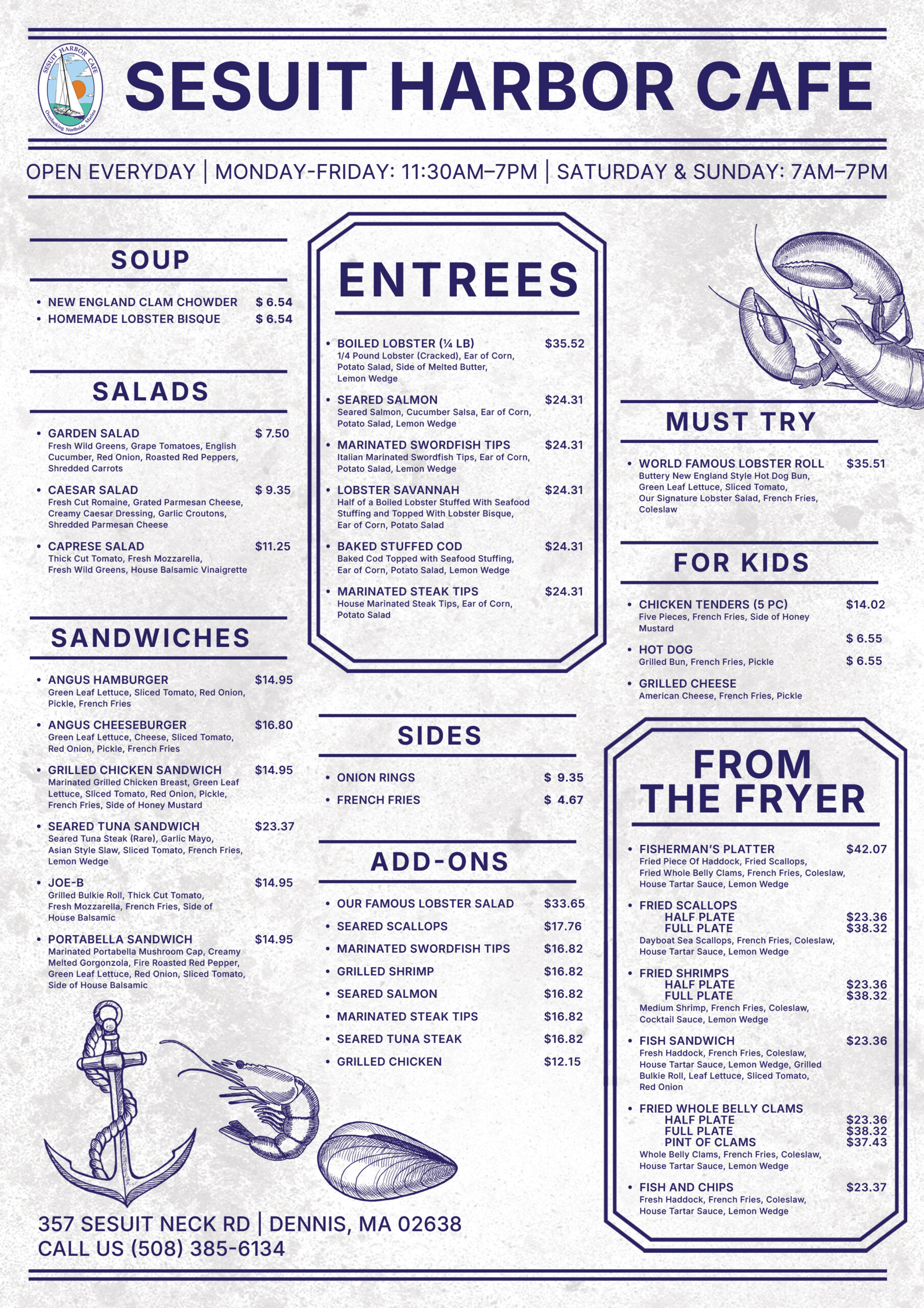 Sesuit Harbor Cafe Spring Menu 2024